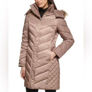 Kenneth Cole Reaction  Women's Quilted Puffer Coat - Brown